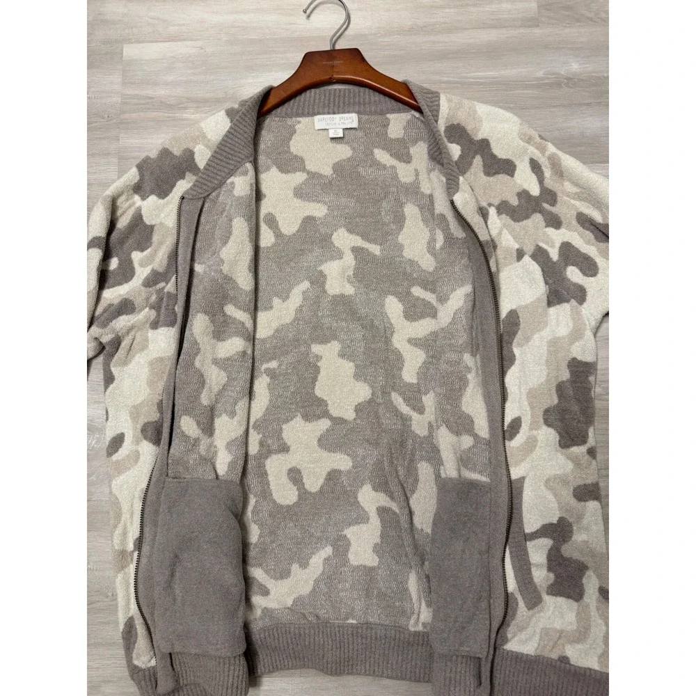 Barefoot Dreams CozyChic Ultra Lite Camo Full Zip Jacket Womens XL Gray Beige